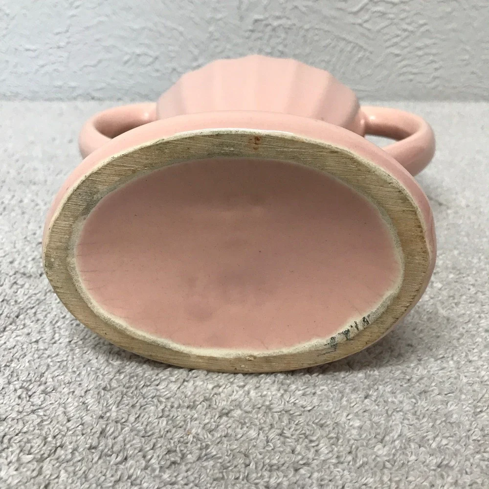 Vintage Pink Ceramic Trophy Vase Twin Handles MCM Art Deco Fluted 7